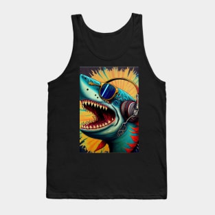 Psychedelic Shark with Sunglasses and Headphones Tank Top